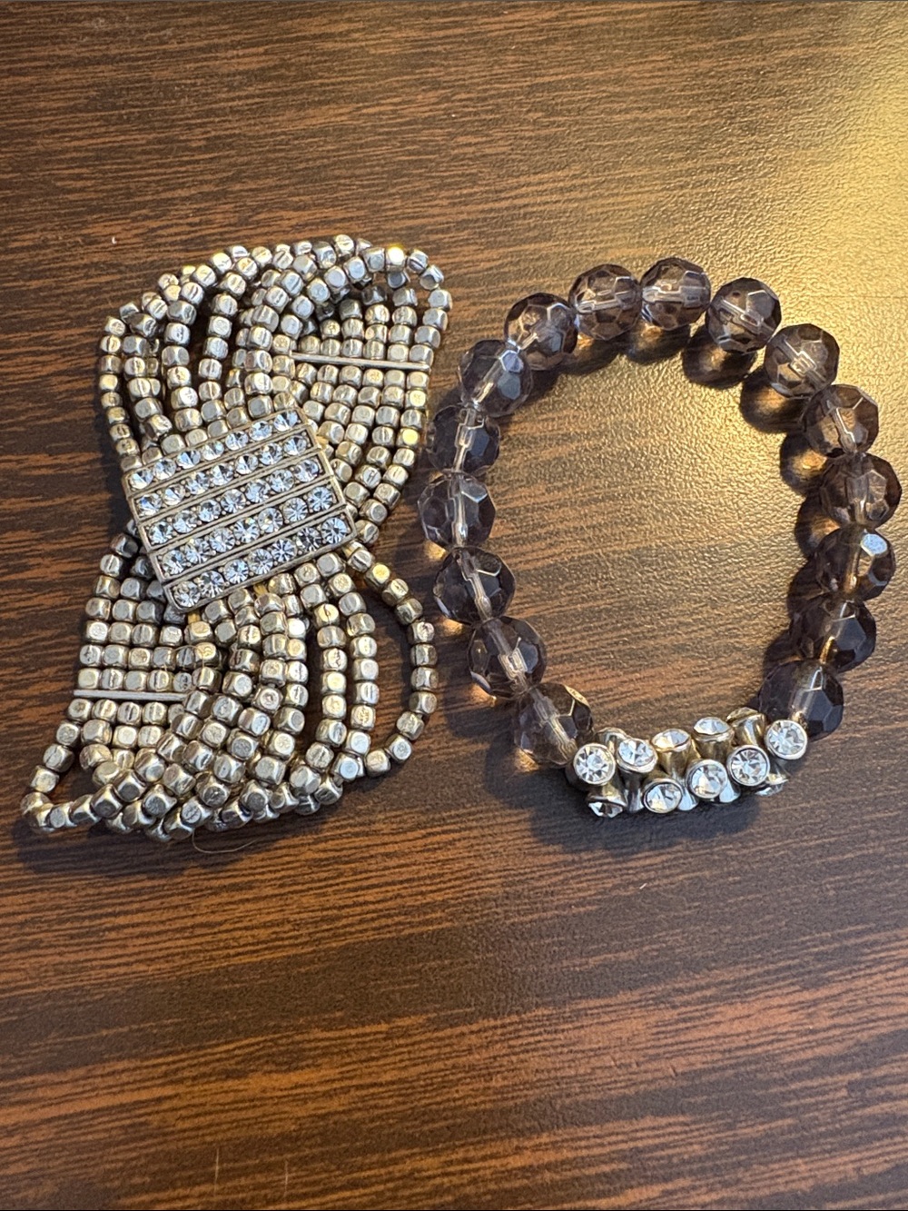Glam Bracelet Bundle | Rhinestone Silver & Smoky Beaded Stretch Bracelets